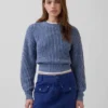 100% Cotton Barrel-Sleeve Crop Sweater