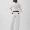 100% Cotton Barrel-Sleeve Crop Sweater