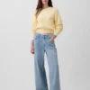 100% Cotton Barrel-Sleeve Crop Sweater