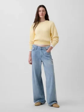100% Cotton Barrel-Sleeve Crop Sweater