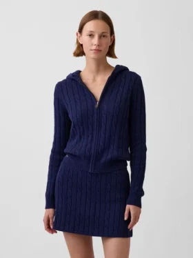 100% Cotton Cable-Knit Zip Cardigan