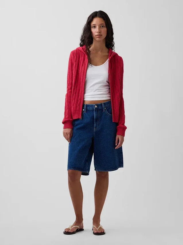 100% Cotton Cable-Knit Zip Cardigan