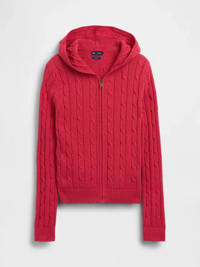 100% Cotton Cable-Knit Zip Cardigan