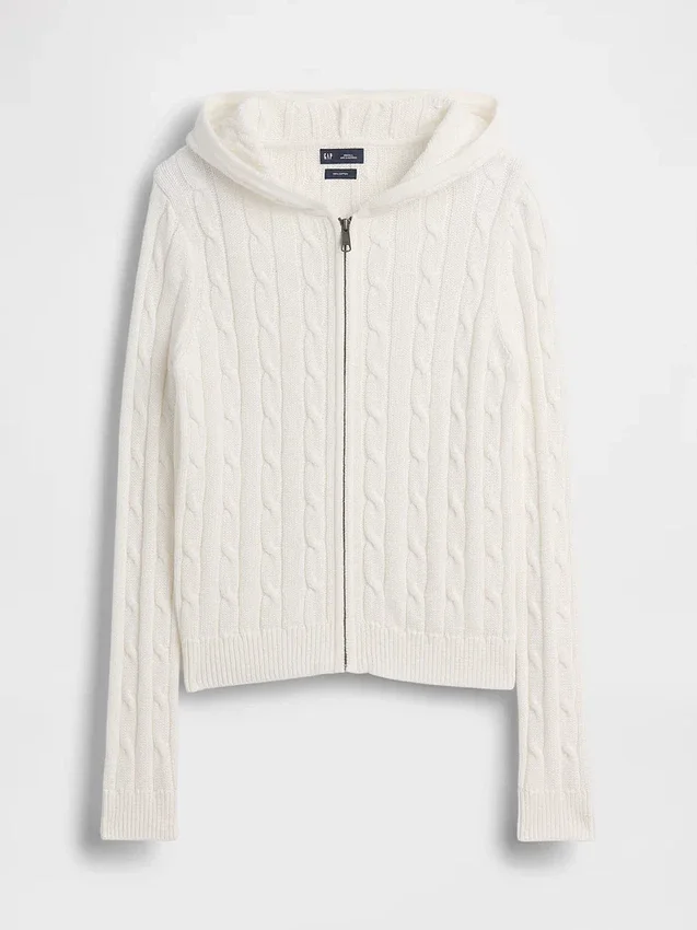 100% Cotton Cable-Knit Zip Cardigan