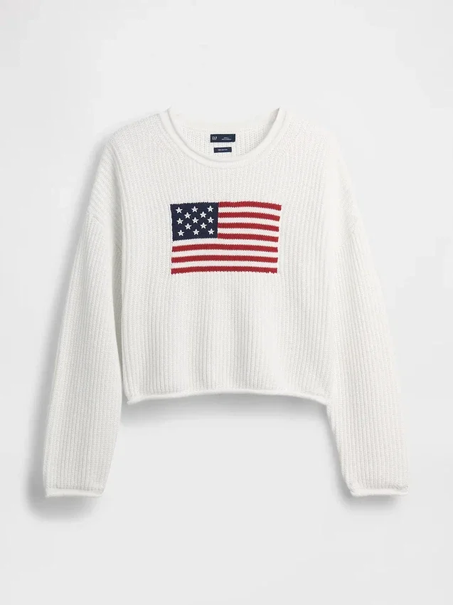 100% Cotton Oversized Americana Crop Sweater