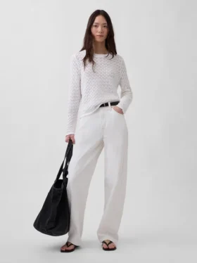 100% Cotton Pointelle Crop Sweater