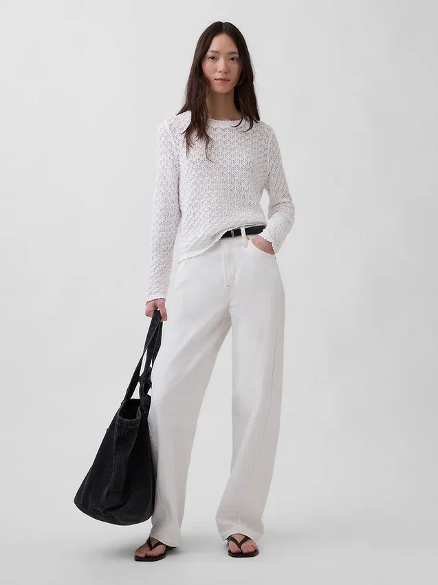 100% Cotton Pointelle Crop Sweater