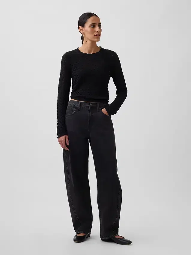 100% Cotton Pointelle Crop Sweater