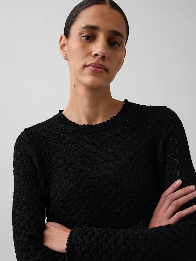 100% Cotton Pointelle Crop Sweater
