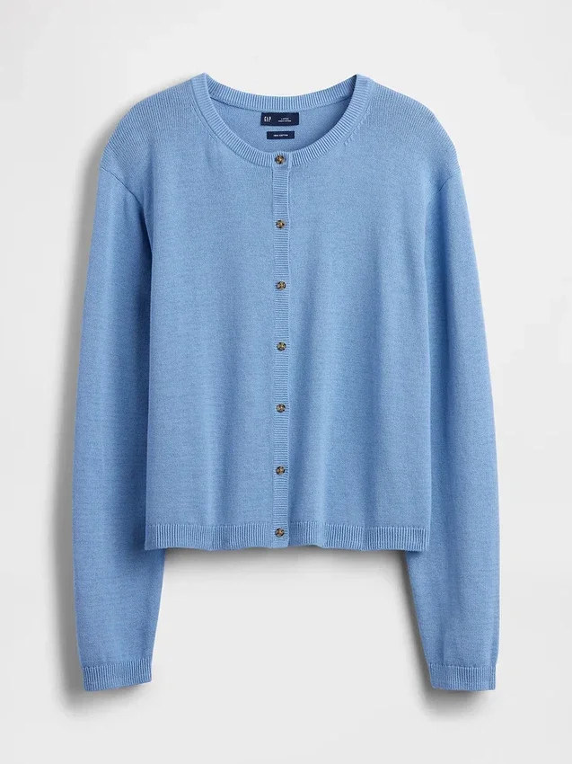 100% Cotton Relaxed Crop Cardigan Sweater