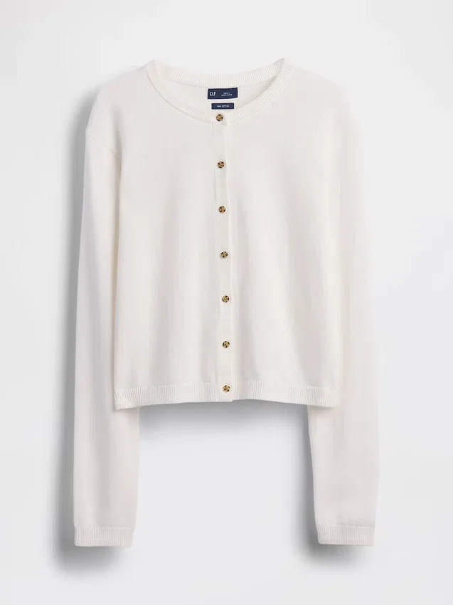 100% Cotton Relaxed Crop Cardigan Sweater