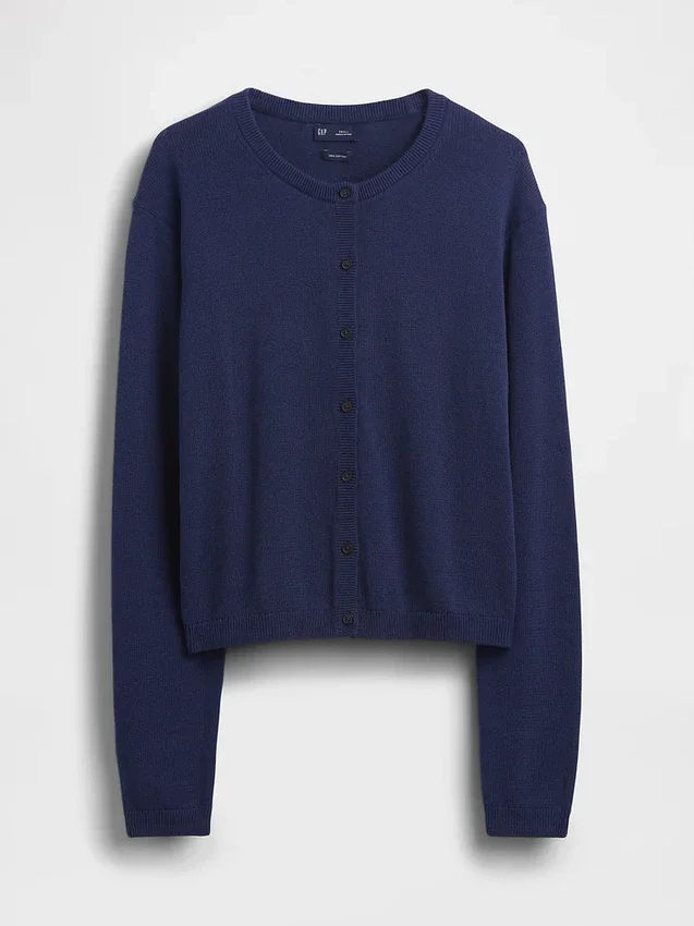 100% Cotton Relaxed Crop Cardigan Sweater