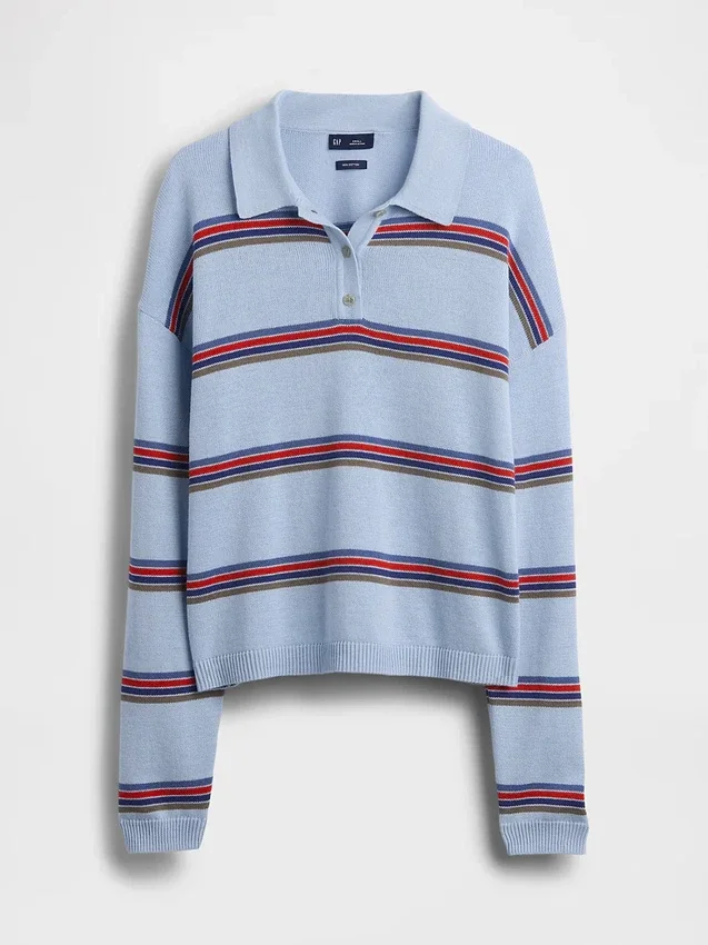 100% Cotton Relaxed Polo Sweater