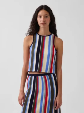 100% Cotton Stripe Halter Sweater Tank