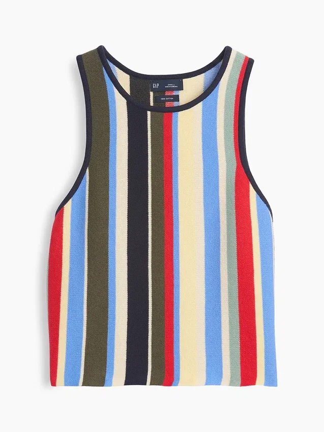 100% Cotton Stripe Halter Sweater Tank