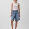 11" Mid Rise Micro Belt Longline Denim Shorts