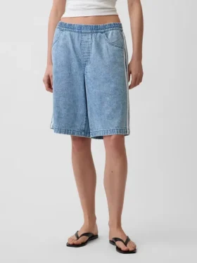 11″ Mid Rise Ultrasoft Easy Stripe Longline Denim Shorts