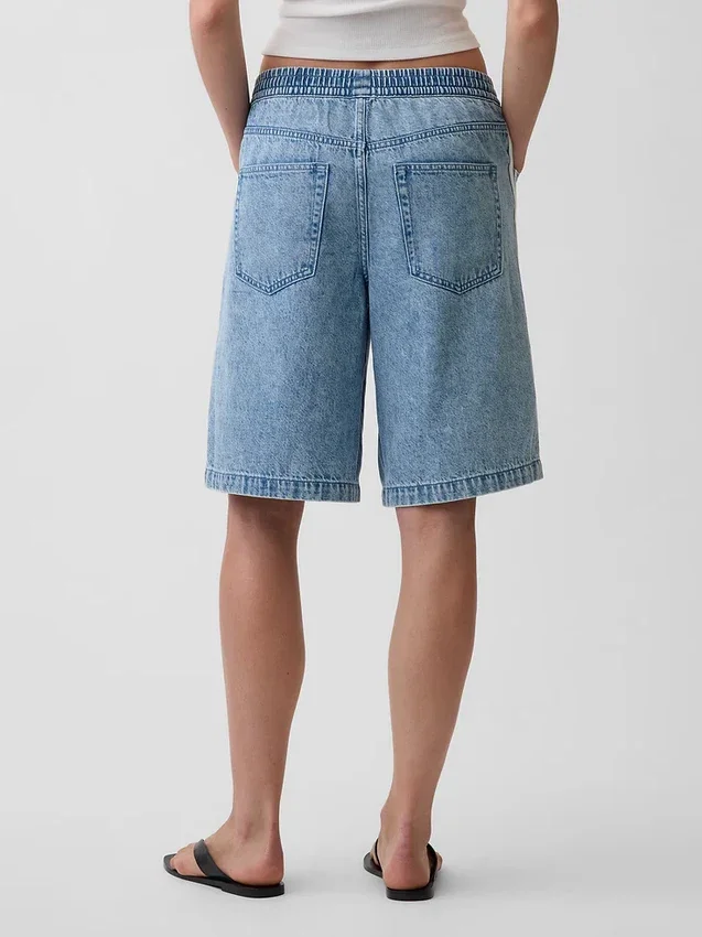 11" Mid Rise Ultrasoft Easy Stripe Longline Denim Shorts
