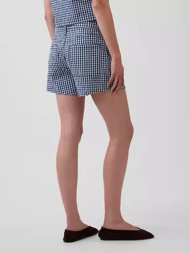 3.5" High Rise Gingham Relaxed Straight Denim Shorts