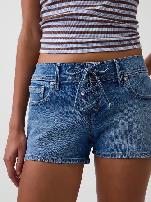 3" Low Rise Lace-Up Denim Shorts