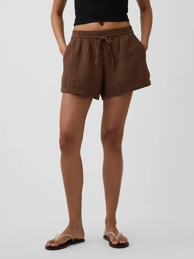 4" Mid Rise Cotton Gauze Easy Shorts