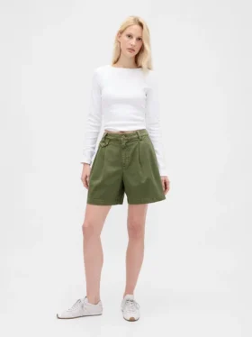 6" Mid Rise Twill Pleated Trouser Shorts