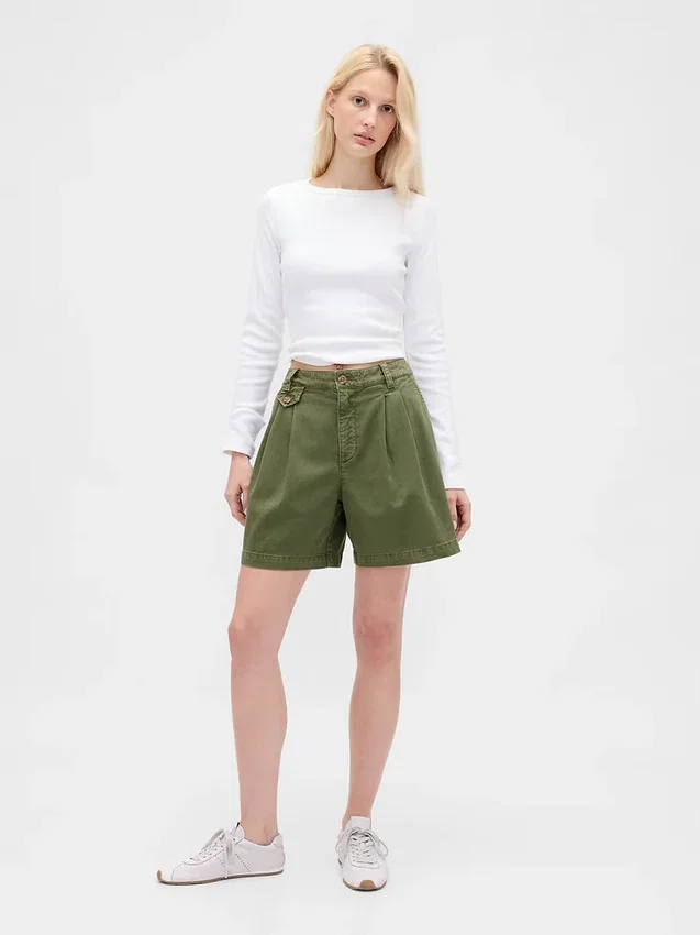 6" Mid Rise Twill Pleated Trouser Shorts