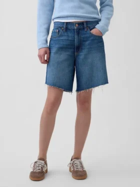 8″ Mid Rise Loose Denim Bermuda Shorts