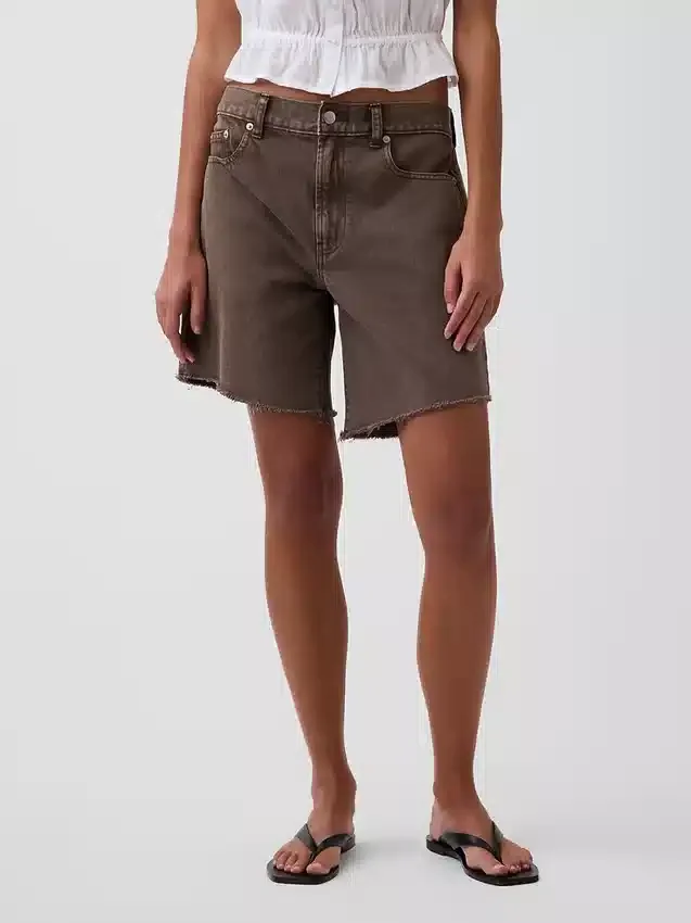 8" Mid Rise Loose Denim Bermuda Shorts