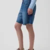 8" Mid Rise Loose Denim Bermuda Shorts