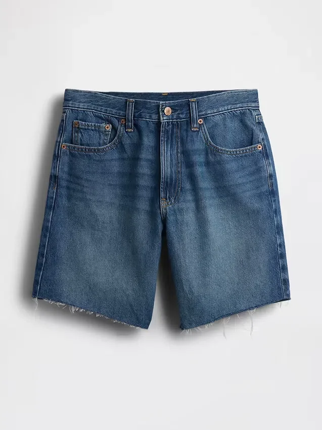 8" Mid Rise Loose Denim Bermuda Shorts