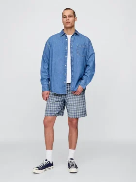 90S Loose Denim Plaid Shorts