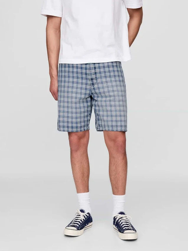 90S Loose Denim Plaid Shorts