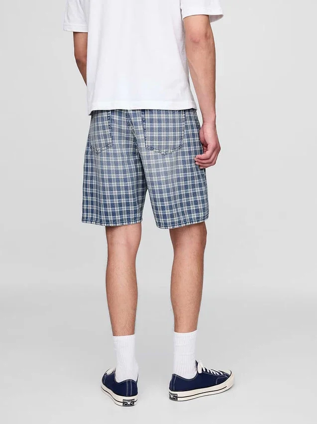 90S Loose Denim Plaid Shorts
