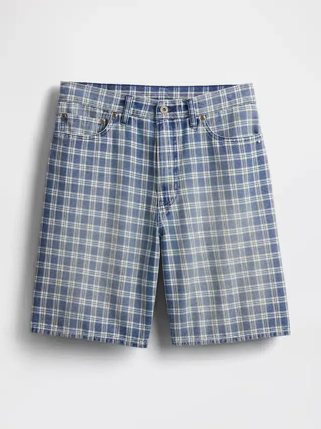 90S Loose Denim Plaid Shorts