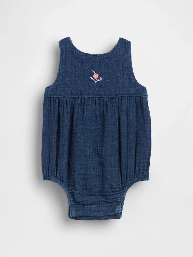 Baby Cotton Gauze Denim Bubble Bodysuit