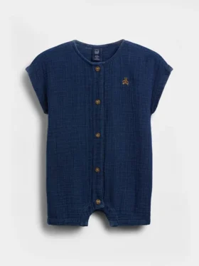 Baby Cotton Gauze Denim Shorty One-Piece