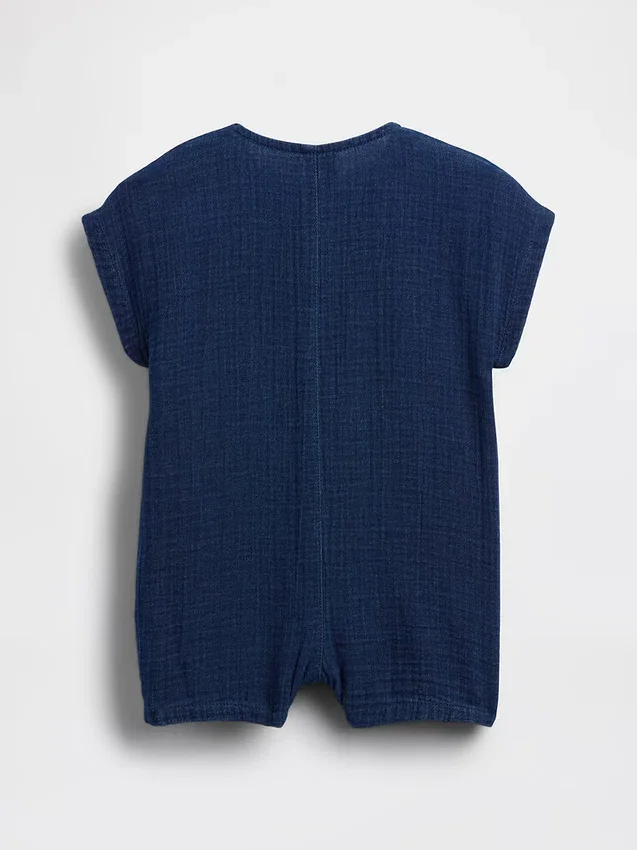 Baby Cotton Gauze Denim Shorty One-Piece