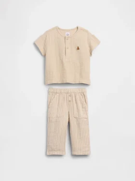 Baby Cotton Gauze Henley Outfit Set
