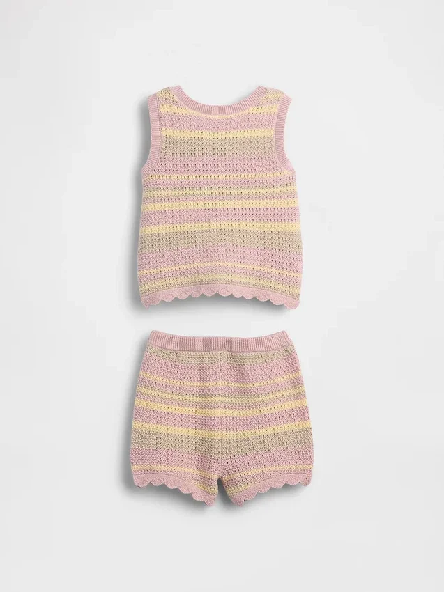 Baby Crochet Stripe Vest Outfit Set