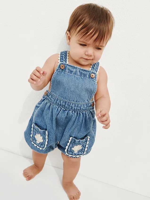 Baby Denim Shell Pocket Bubble Overalls