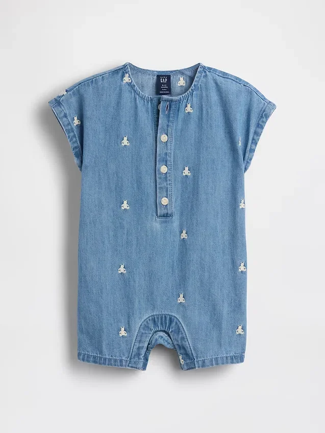 Baby Embroidered Brannan Bear Denim Shorty One-Piece