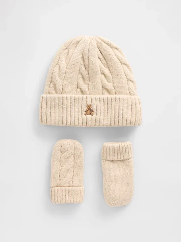 Baby & Toddler Cashsoft Cable-Knit Beanie & Mittens Set