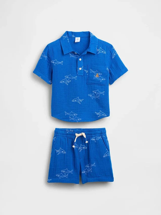 Baby & Toddler Cotton Gauze Polo Outfit Set