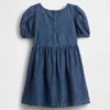 Baby & Toddler Denim Puff-Sleeve Bow Dress
