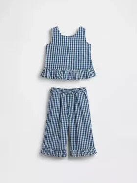 Baby & Toddler Gingham Denim Ruffle-Hem Outfit Set