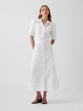 Barrel-Sleeve Maxi Shirtdress