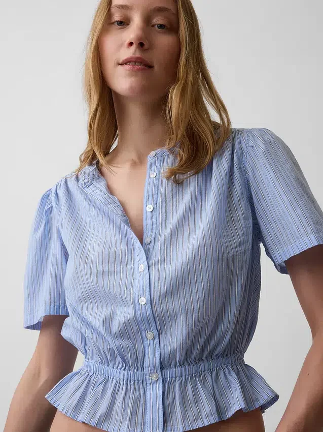 Button-Front Crop Peplum Top