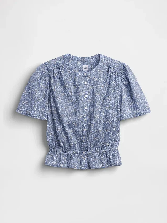 Button-Front Crop Peplum Top