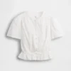Button-Front Crop Peplum Top